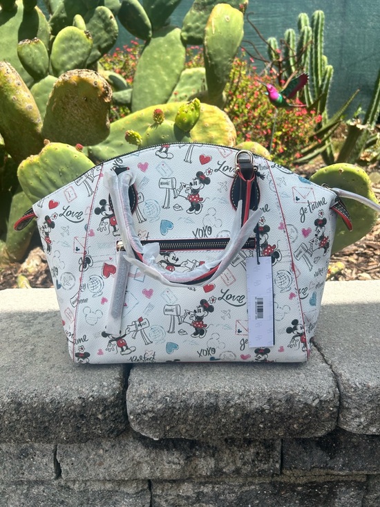 Dooney & Bourke Handbags - Disney White Minnie Mouse Print Satchel with Pink and Red Accents